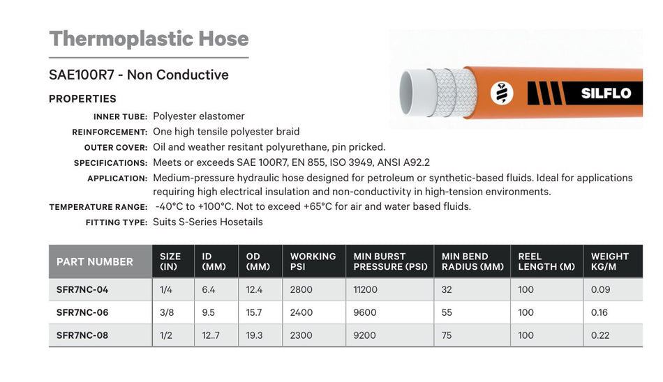 THERMOPLASTIC HOSE - NON CONDUCTIVE | SFR7NC - TECHNICAL DETAILS