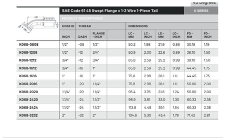 SAE CODE 61 K SERIES | 45¡ Swept - TECHNICAL DETAILS