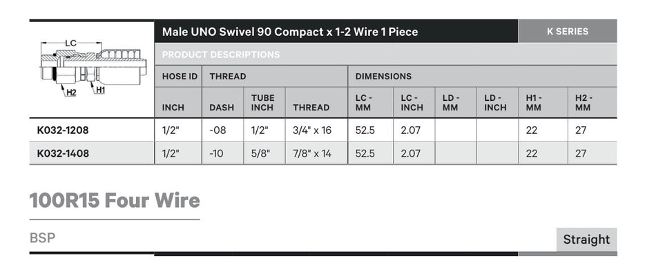 UNO K SERIES | Male Swivel 90¡ Compact - TECHNICAL DETAILS