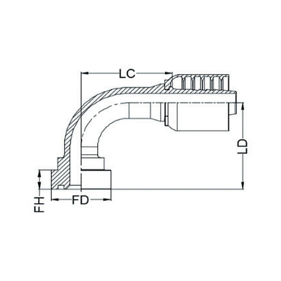 SAE CODE 62 J SERIES (HIGH PRESSURE) | 90¡ Swept - PRODUCT IMAGE