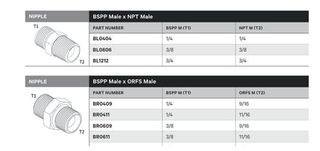 NIPPLE | BSPP MALE X NPT MALE - TECHNICAL DETAILS