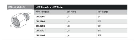 REDUCING BUSH | NPT FEMALE X NPT MALE - TECHNICAL DETAILS