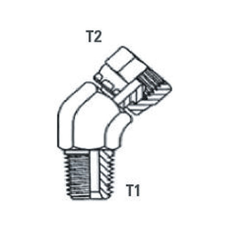 ELBOW BLOCK | BSPP FEMALE SWIVEL X BSPT MALE 45° - PRODUCT IMAGE