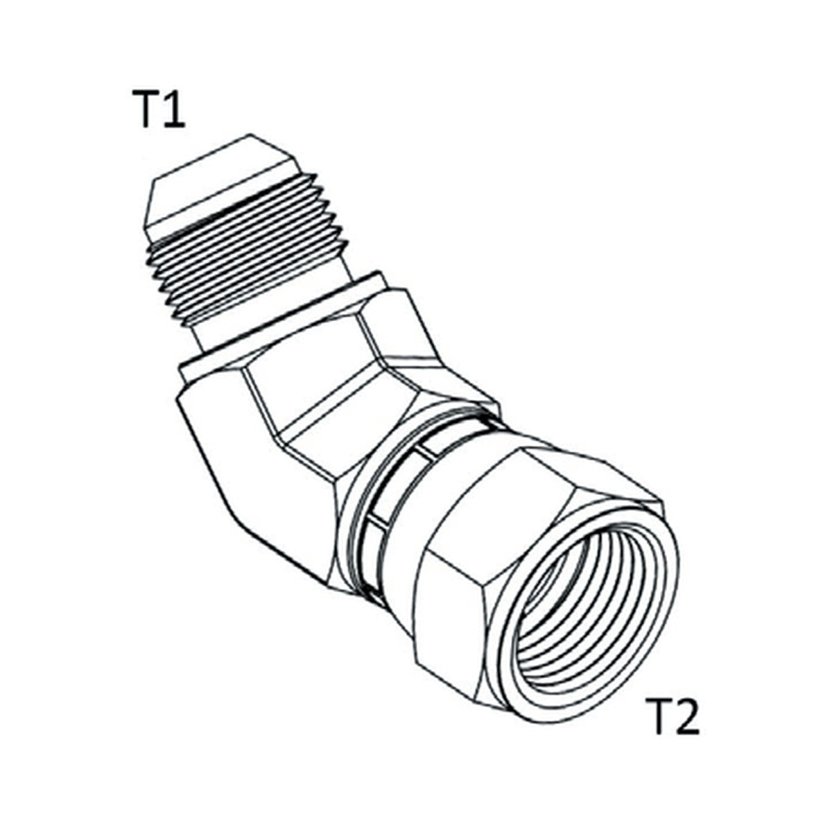 ELBOW BLOCK | JIC FEMALE SWIVEL X JIC MALE - 45° - PRODUCT IMAGE