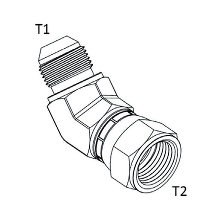 ELBOW BLOCK | JIC FEMALE SWIVEL X JIC MALE - 45° - PRODUCT IMAGE
