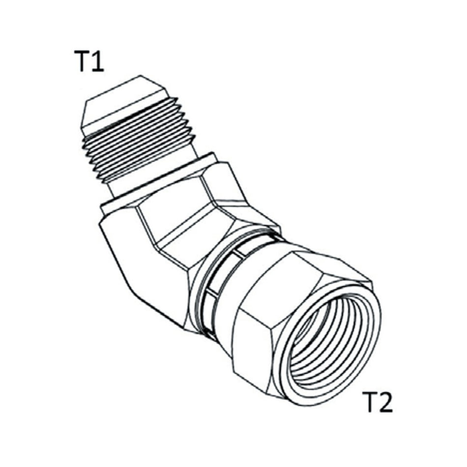 ELBOW BLOCK | JIC FEMALE SWIVEL X JIC MALE - 45° - PRODUCT IMAGE