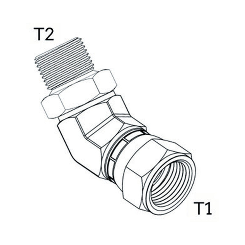 ELBOW BLOCK | JIC FEMALE SWIVEL X UNO MALE - 45° - PRODUCT IMAGE