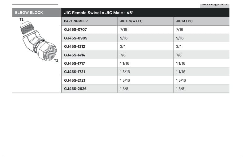 ELBOW TUBE | JIC FEMALE SWIVEL X JIC MALE - 45° - TECHNICAL DETAILS