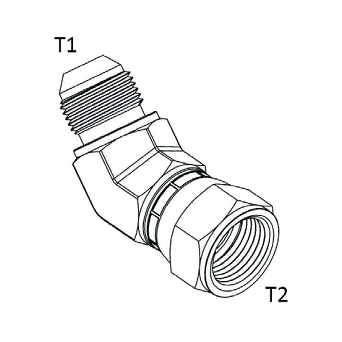 ELBOW TUBE | JIC FEMALE SWIVEL X JIC MALE - 45° - PRODUCT IMAGE