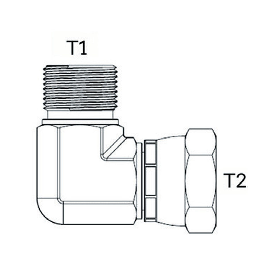 ELBOW BLOCK | BSPP FEMALE SWIVEL X UNO MALE - 90° - PRODUCT IMAGE
