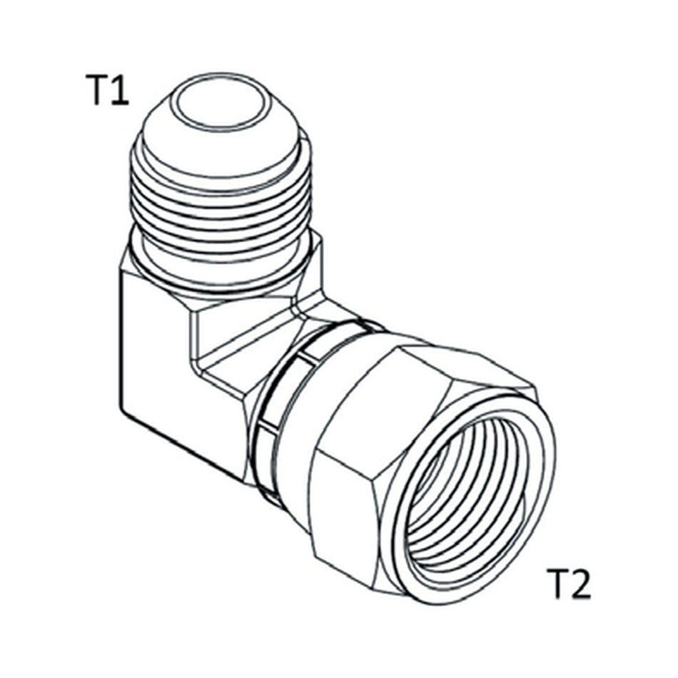 ELBOW BLOCK | JIC FEMALE SWIVEL X JIC MALE - 90° - PRODUCT IMAGE