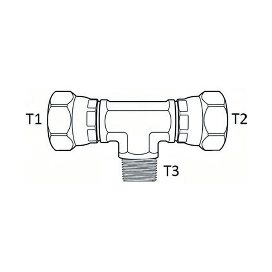 TEE PIECE | JIC MALE X JIC MALE X BSPP MALE - BRANCH TEE - PRODUCT IMAGE