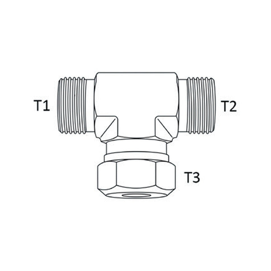 TEE PIECE | ORFS MALE X ORFS MALE X ORFS FEMALE SWIVEL - BRANCH TEE - PRODUCT IMAGE