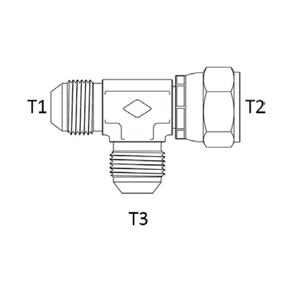 TEE PIECE | JIC FEMALE SWIVEL X JIC MALE X JIC MALE - RUN TEE - PRODUCT IMAGE