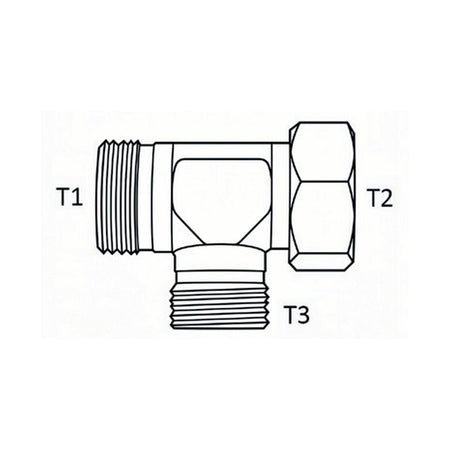 TEE PIECE | METRIC TUBE FEMALE SWIVEL X METRIC TUBE MALE RUN TEE - PRODUCT IMAGE