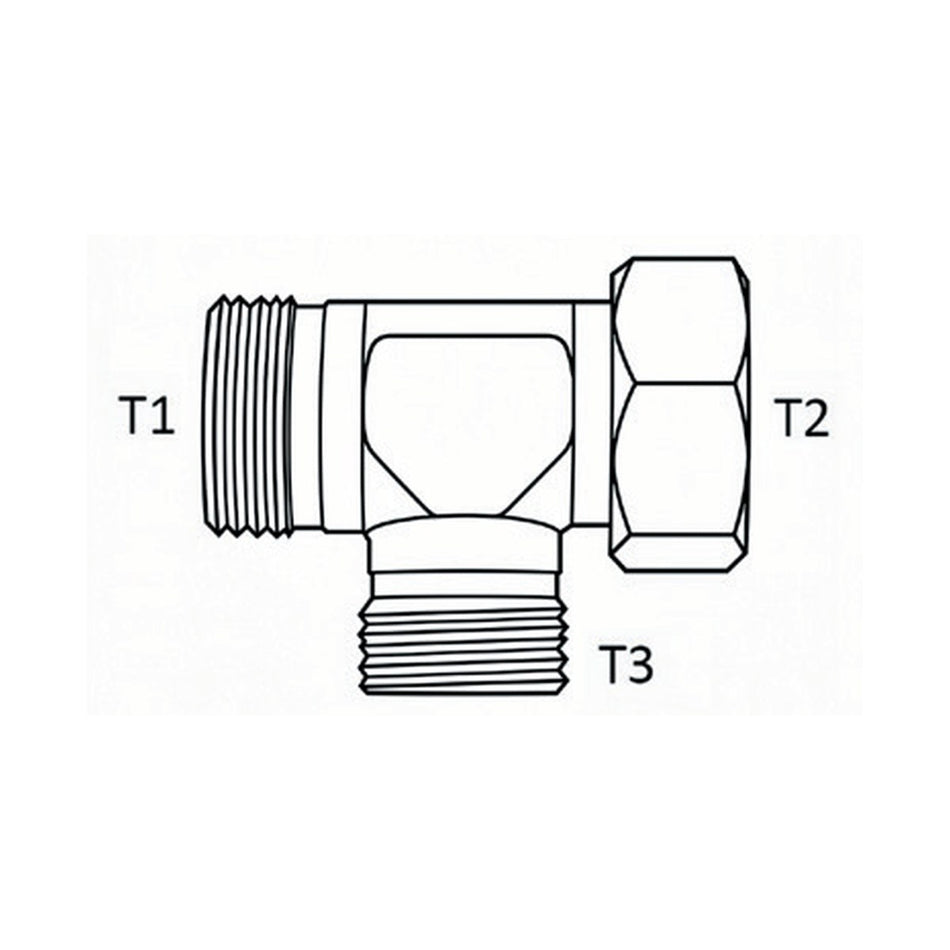 TEE PIECE | METRIC TUBE FEMALE SWIVEL X METRIC TUBE MALE RUN TEE - PRODUCT IMAGE