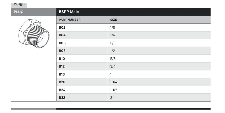 PLUG | BSPP MALE - TECHNICAL DETAILS