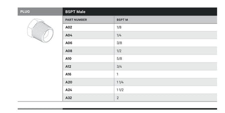 PLUG | BSPT MALE - TECHNICAL DETAILS