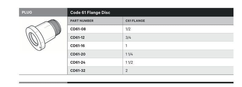 PLUG | CODE 61 FLANGE DISC - TECHNICAL DETAILS