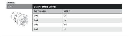 CAP | BSPP FEMALE SWIVEL - TECHNICAL DETAILS