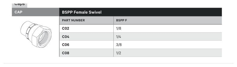 CAP | BSPP FEMALE SWIVEL - TECHNICAL DETAILS