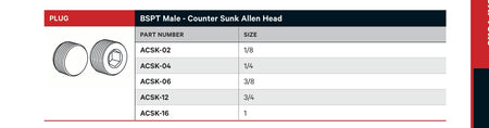 PLUG | BSPT MALE - COUNTER SUNK ALLEN HEAD - CATALOGUE IMAGE