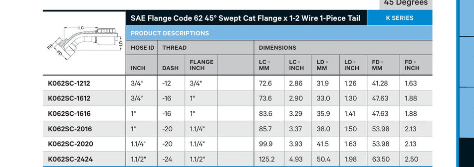 SAE CODE 62 K SERIES | 45¡ Swept - CATALOGUE IMAGE