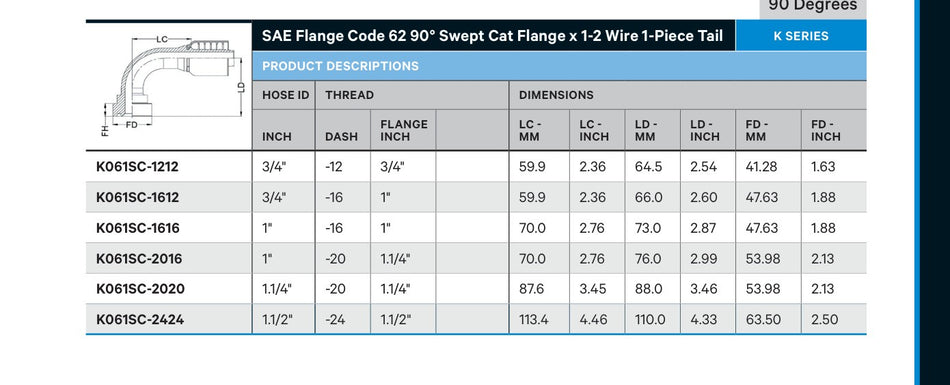 SAE CODE 62 K SERIES | 90¡ Swept - CATALOGUE IMAGE